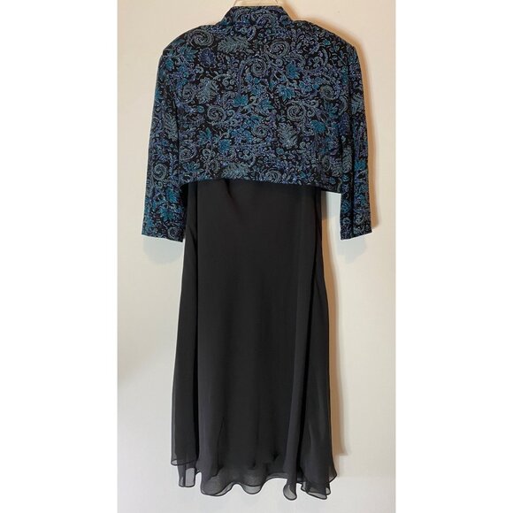 Alex Evenings Sleeveless Dress Black Blue Paisley Velvet Bolero Jacket Size 14 P - Picture 3 of 16